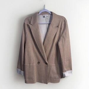 Topshop Women's Double breasted Raw Hem Blazer Pockets Cuffs Straw/Beige Size 14